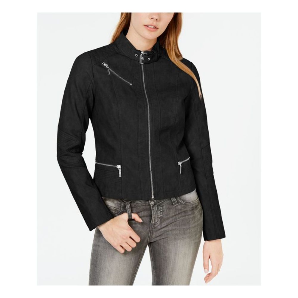 COLLECTIONB Womens Black Buckled-neck Motorcycle Coat Size: XL
